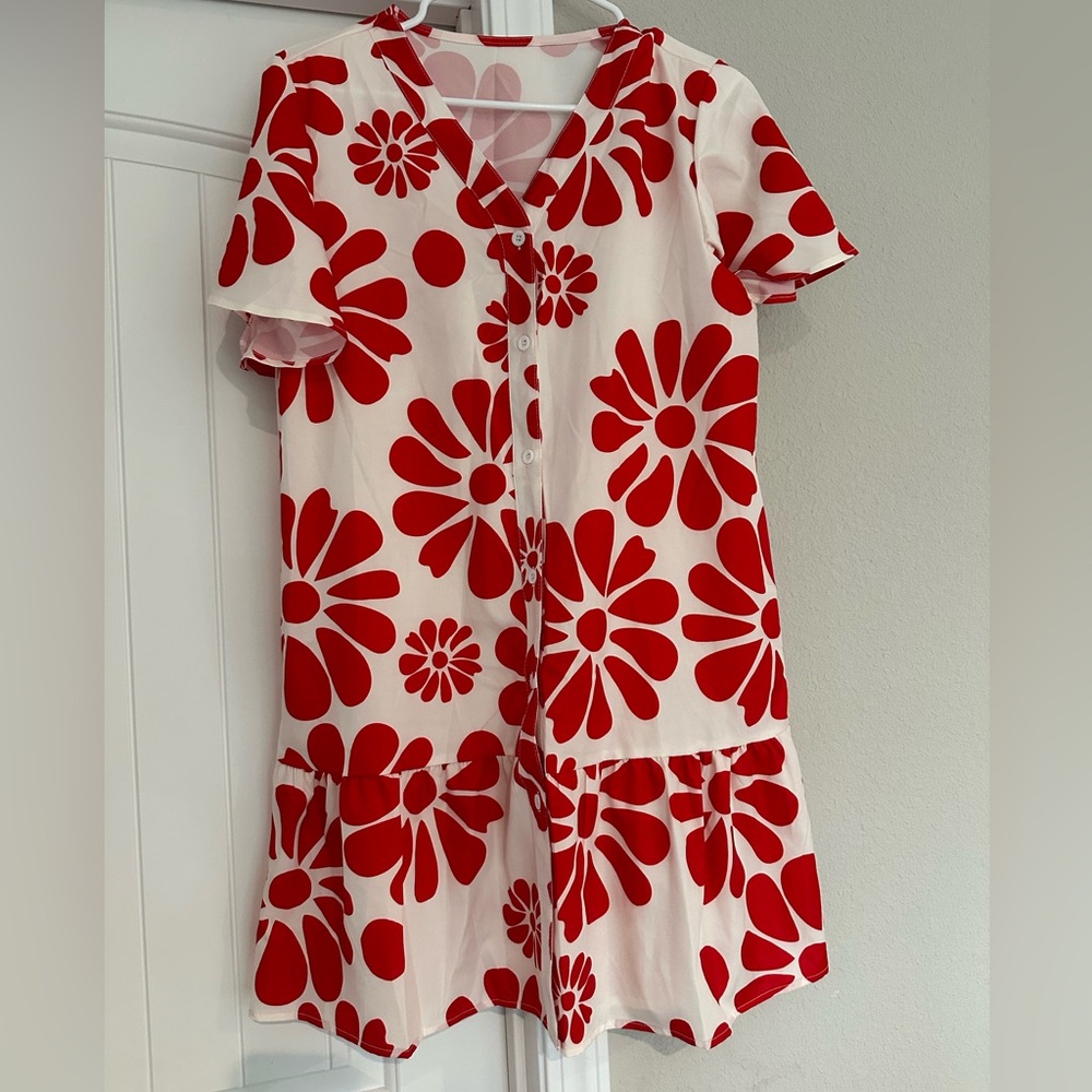 White and red floral dress